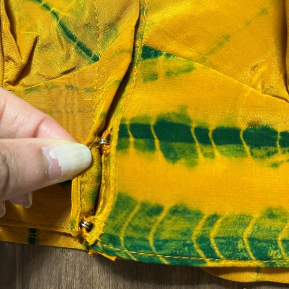 Mustard Yellow Shibori Tie Dye Saree Orange Green Chiffon Indian Sari - Picture 11 of 15